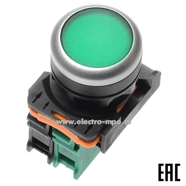 А5118. Выключатель кнопочный PB0-AW33B5 зеленый 1з без фиксации, с подсветкой 24В AC/DC IP65 (Plastim)