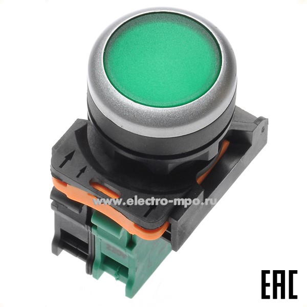 А5123. Выключатель кнопочный PB0-AW33M5 зеленый 1з без фиксации, с подсветкой 220В AC IP65 (Plastim)