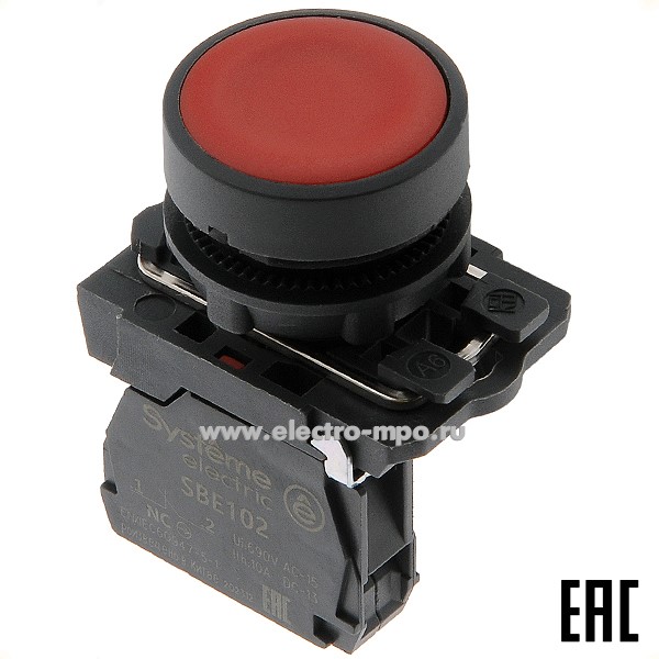 А5326. Выключатель кнопочный SB5AA42 красный 1р без фиксации без подсветки (Systeme Electric)