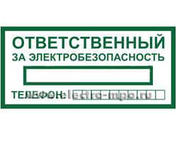 В2749. Знак Т322 &quot;Ответственный за электробезопасность&quot; 100х200мм ПВХ плёнка (Москва)