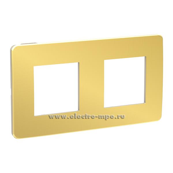 33475. Р3475 Рамка-2 Unica New Studio Metal NU280460 золото задняя панель бежевая (Schneider Electric)