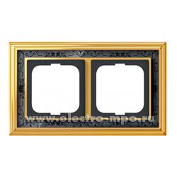 Р8361. Рамка-2 Династия 1721-833 2CKA001754A4576 латунь полированная со вставкой черное стекло с росписью(