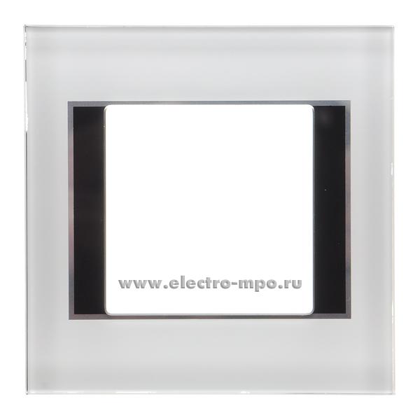 Ю2884. Рамка-1 BingoElec M4-1FWhite белое стекло с чёрными вставками (Электромонтаж)