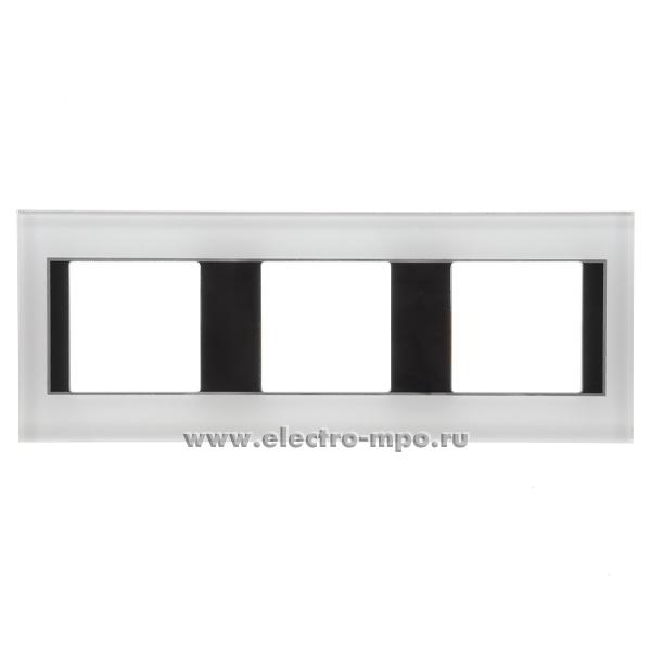 Ю2886. Рамка-3 BingoElec M4-3FWhite белое стекло с чёрными вставками (Электромонтаж
