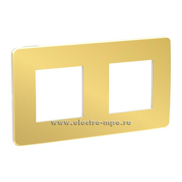 Р3472. Рамка-2 Unica New Studio Metal NU280459 золото задняя панель белая (Schneider Electric)