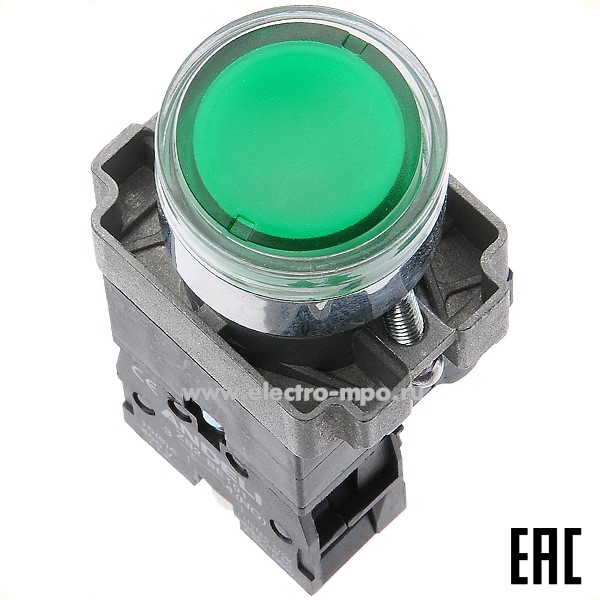 К9442. Выключатель кнопочный XB2-BW3361 с подсветкой 220В без фиксации зеленый 1з ADL10-045 (ANDELI)