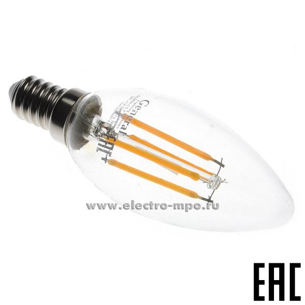 Л1304. Лампа 4Вт Filament прозрач. 646500 GLDEN-CS-7-230-E14-2700К светодиодная &quot;свеча&quot; т/б свет (General)