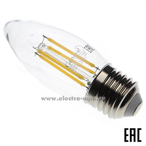 Л1363. Лампа 4Вт Filament прозрач. 646800 GLDEN-CS-7-230-E27-4500К светодиодная &quot;свеча&quot; х/б свет (General)
