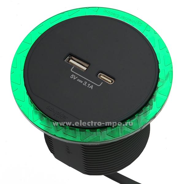31705. Р1705 Блок Unica INS44009 мебельный 2 розетки USB тип А + С с/п кабель 2м антрацит (Schneider Elect