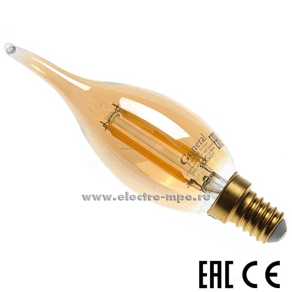 Л1323. Лампа 4Вт Filament золото 649930 GLDEN-CWS-7-230-E14-4500К светодиод &quot;свеча н/ветру&quot; х/б свет (Gene